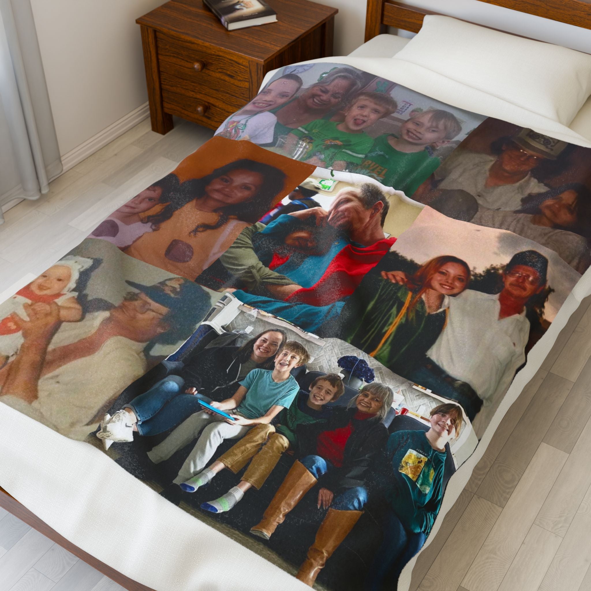 Custom Photo Collage Velveteen Plush Blanket — Personalized Family Memory Throw
