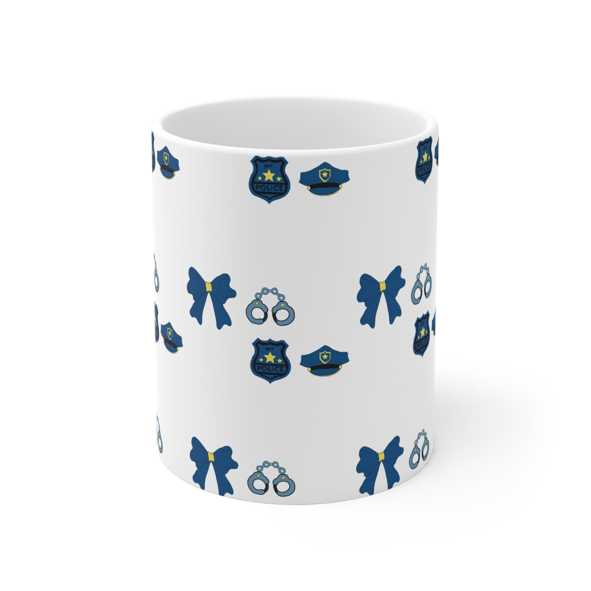 Detective • Police Pattern 11oz Mug — Officer Badge, Handcuffs & Bow Design