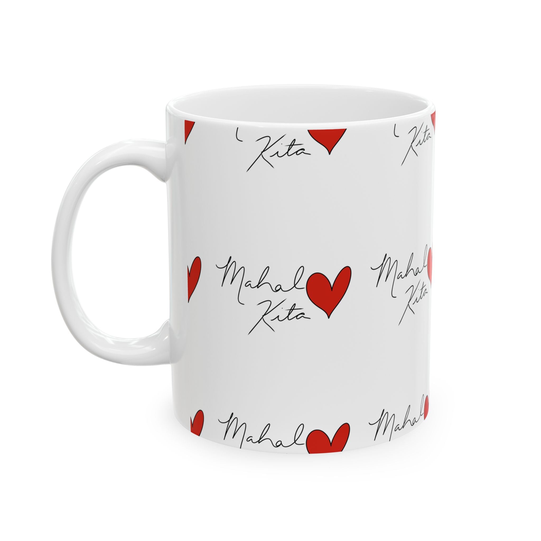 Mahal Kita Heart Pattern Mug | Filipino Love Script Ceramic Mug