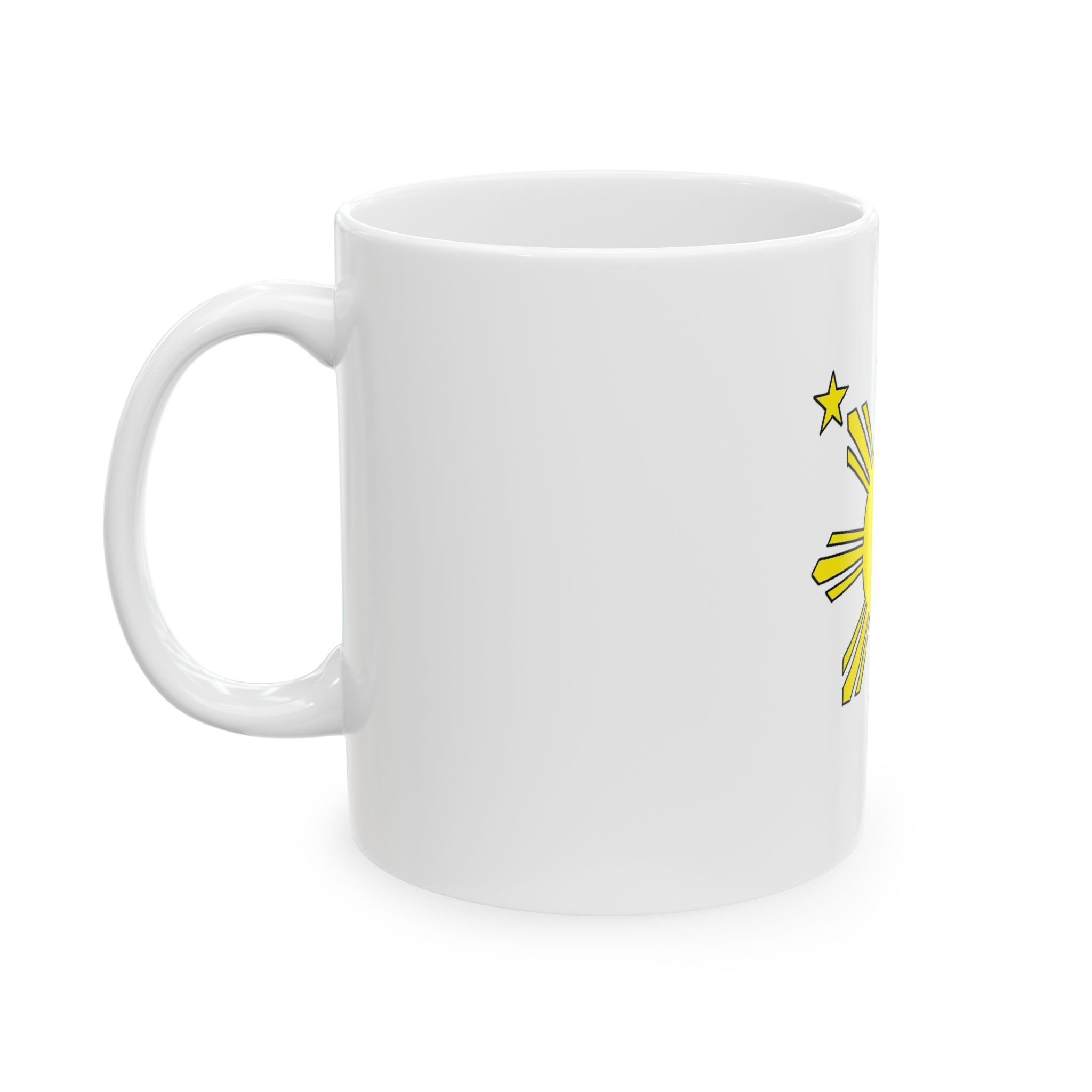 Philippine Sun Flag Ceramic Mug – Yellow Sun & Stars Coffee Cup (11oz, 15oz)