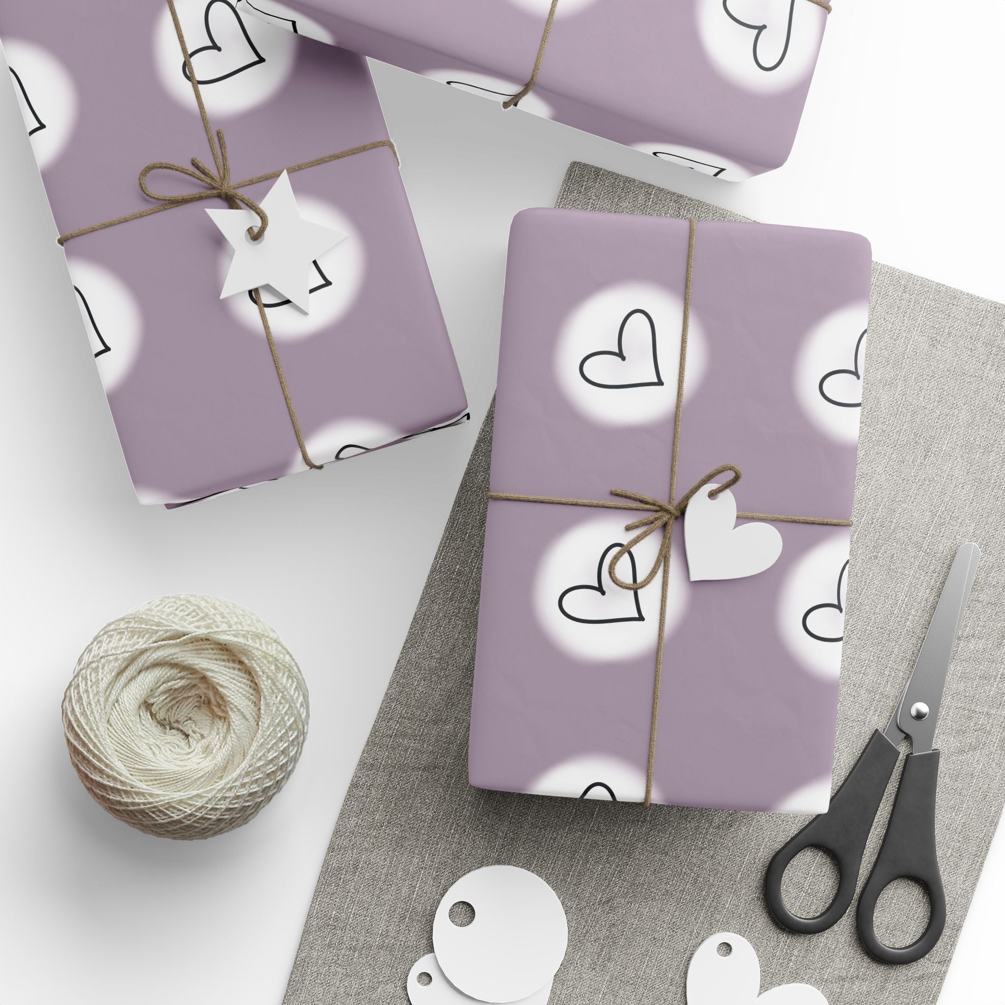 White Heart Pattern Wrapping Papers | Lavender Background, Repeating Love Hearts